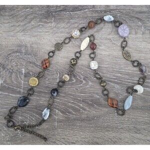 1928 Jewelry Co. Beaded Station Necklace – Earth Tones Bronze Finish 36"